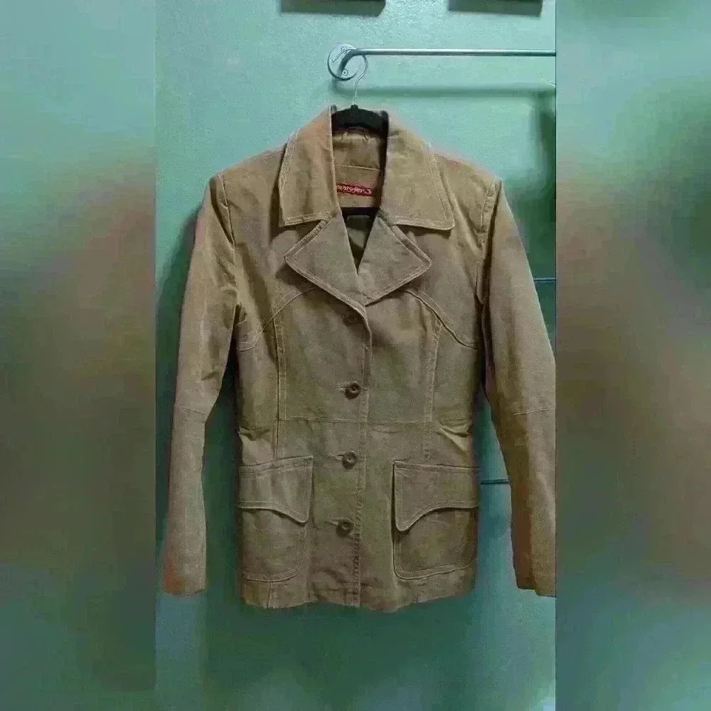 JENNYFER  Jennyfer Boho Distressed Genuine Leather Tan Suede Coat Large